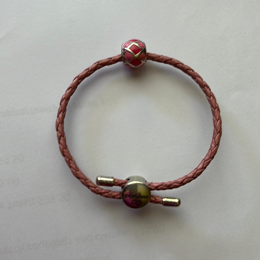 Pink Braided Leather Persona Bracelet with Charm